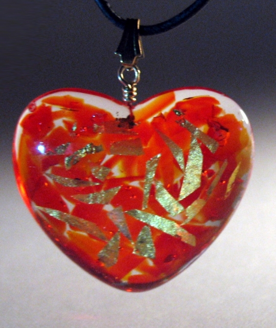 Red Recycled Glass with Resin and 23K Gold Leaf